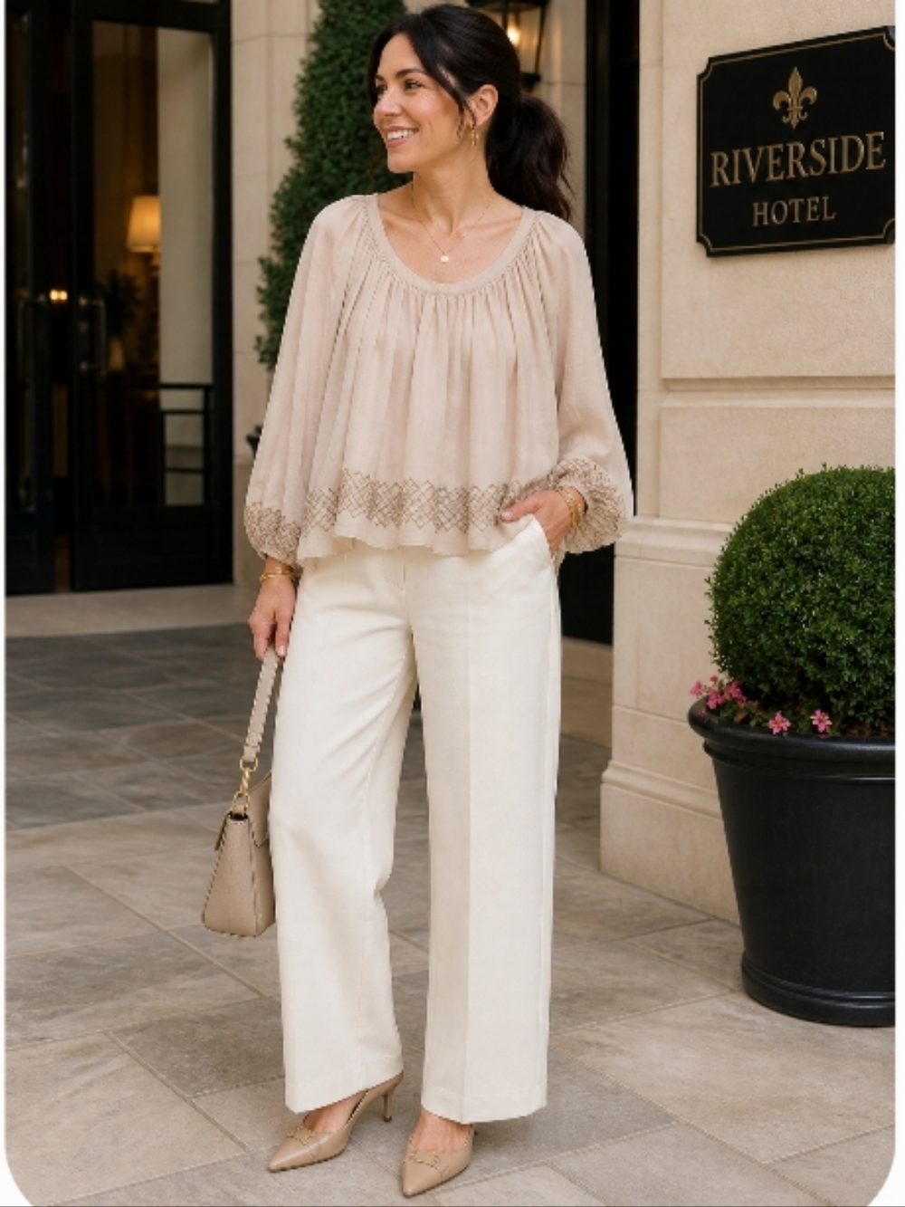 Kay Celine Beaded Detail Blouse Blush  Flowy Large